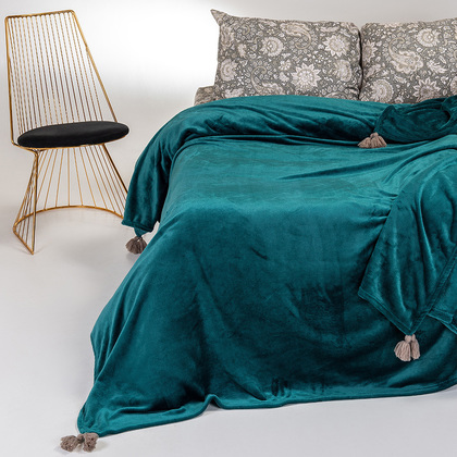 Κουβέρτα Flannel Με Διακοσμητικές Φούντες Υπέρδιπλη 220x240cm Melinen Home Berlin Petrol 100% Polyester /Πετρόλ