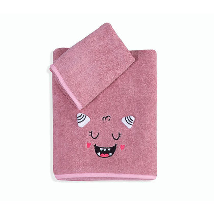 Baby's Bath Towels Set 2pcs 30x50 & 70x140 NEF-NEF Monstermania Rose 100% Cotton