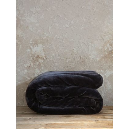 Blanket  220x240cm Nima Coperta - Black  Velour, 100% Polyester