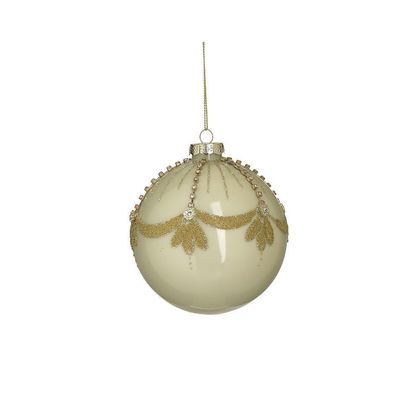 Xριστουγεννιάτικη Γυάλινη Μπάλα Σετ 6τμχ. Κρεμ/ Χρυσό Φ10cm Inart 2-70-890-0255