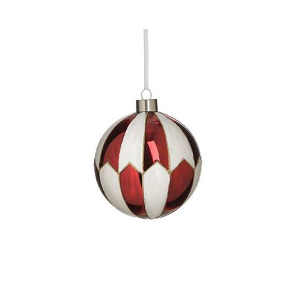 Xριστουγεννιάτικη Γυάλινη Μπάλα Σετ 6τμχ. Κόκκινο/ Λευκό Φ10cm Inart 2-70-890-0264