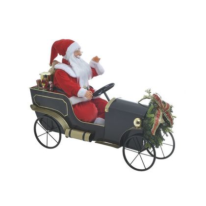 Άγιος Βασίλης σε Αυτοκίνητο με Led & Μουσική Μέταλλο/ Ύφασμα Μαύρο/ Κόκκινο 83x36x64cm Inart 2-70-832-0029