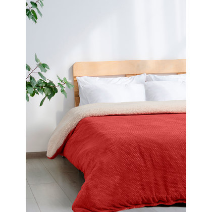 Κουβέρτα Υπέρδιπλη 220x240cm  Madi Sleet Collection Graupel Red Beige 100% Polyester / Κόκκινο - Μπεζ