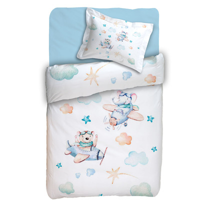Baby's Double Face Bed Cover 2pcs. Set 115x155cm Cotton Poplin Anna Riska Tomas