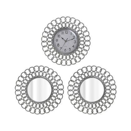 Ρολόι Τοίχου Πλαστικό Και 2 Καθρέπτες  Αντικέ Φ30x3cm Inart 6-20-284-0019 / Ασημί