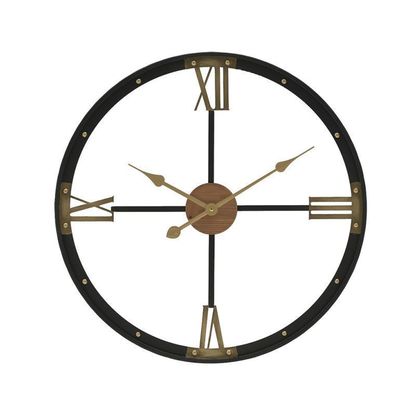 Ρολόι Τοίχου Μεταλλικό -  Ξύλινο Φ60x5cm Inart 3-20-098-0299/ Χρυσό - Φυσικό