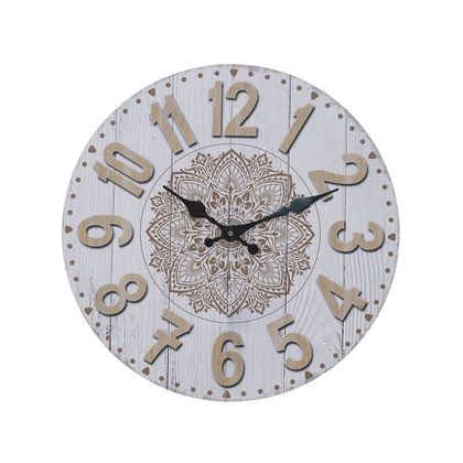 Ρολόι Τοίχου Ξύλινο Φ34x4cm Inart 3-20-773-0335/ Λευκό - Φυσικό