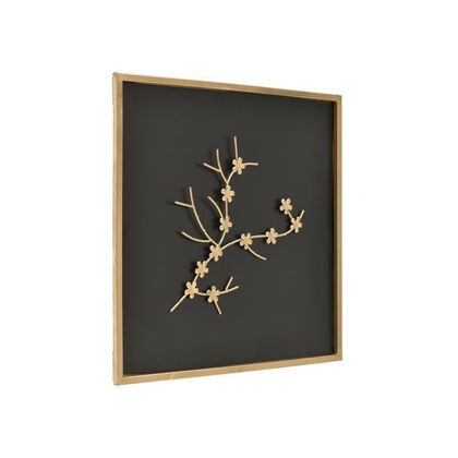 Μεταλλικός Πίνακας με Πλαίσιο Λουλούδι Μαύρο/ Χρυσό 50x50cm Inart 3-90-005-0001