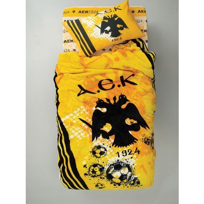 Κουβέρτα Βελουτέ Ημίδιπλη 155x215 Palamaiki AEK 1924 Official Team Licenced Collection AEK Velour/3 100% Polyester