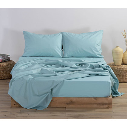 Double Fitted Bedsheet 140x200+30 NEF-NEF Basic 728-Aqua 100% Cotton Pennie 144TC