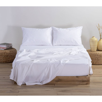 Double Fitted Bedsheet 140x200+30 NEF-NEF Basic 200-White 100% Cotton Pennie 144TC