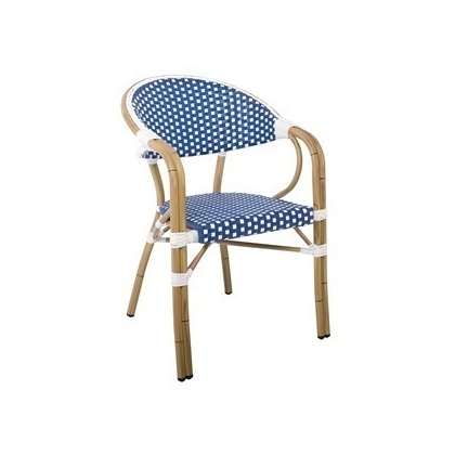 Paris Ε258,3 Πολυθρόνα Dining Αλουμίνιο Φυσικό, Wicker Άσπρο - Μπλε, Στοιβαζόμενη 57x59x84cm