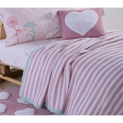 Παιδική Κουβέρτα Μονή Πικέ 160x240 NEF-NEF Happy Stripe Pink 100% Βαμβάκι