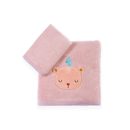 Baby's Bath Towels Set 2pcs 30x50/70x140 NEF-NEF Exploring Together Pink 100% Cotton