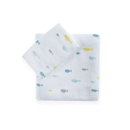 Baby's Bath Towels Set 2pcs 30x50/70x140 NEF-NEF Ocean Friends White 100% Cotton