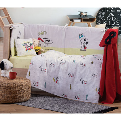 Baby's Crib Sheets Set 3pcs 120x170 NEF-NEF Snoopy Masked Hero White 100% Cotton 144TC