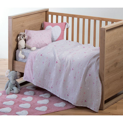 Babys' Crib Piquet Blanket 110x150 NEF-NEF Hugs & Kisses Girl Grey 100% Cotton