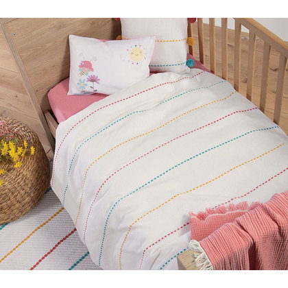 Baby's Crib Blanket 110x150 NEF-NEF Life Line Coral/Yellow 100% Cotton