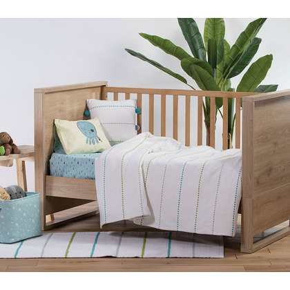 Baby's Crib Blanket 110x150 NEF-NEF Life Line Aqua/Lime 100% Cotton