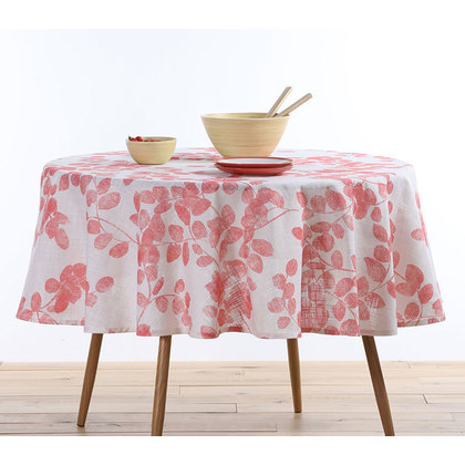Round Tablecloth 180D NEF-NEF Santika Coral 90% Cotton 10% Linen