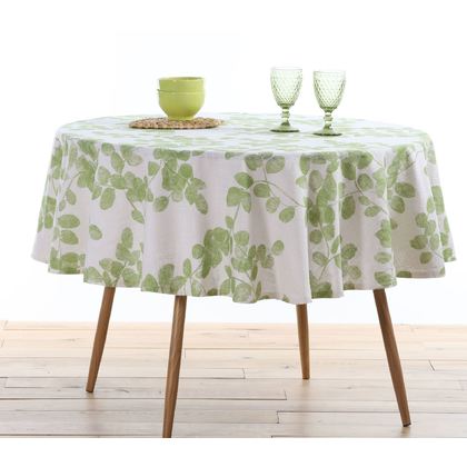 Round Tablecloth 180D NEF-NEF Santika Green 90% Cotton 10% Linen