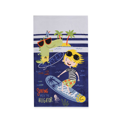 Kid's Beach Towel 70x120 NEF-NEF Surfing With Aligator Blue 100% Cotton