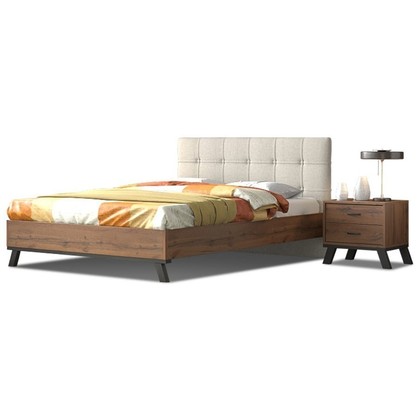Κρεβάτι Υπέρδιπλο Επενδυμένο με Ύφασμα Ν77 Καρυδί για Στρώμα 160x200cm Με Επιλογή Υφάσματος