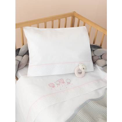 Baby's Fitted Crib Sheets Set 3pcs 70x140+15 Palamaiki Baby Joia BJ533 Pink 100% Cotton 144TC