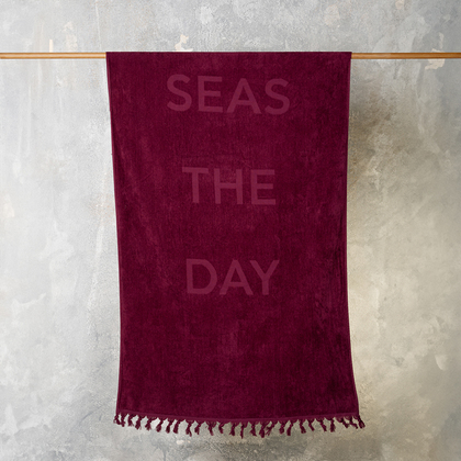 Beach Towel 86x160 Melinen Home Seas The Day Bordeaux 100% Cotton