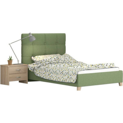 Εφηβικό Κρεβάτι Μονό Ν64 Για Στρώμα 90x200cm Ντυμένο με Πράσινο Ύφασμα