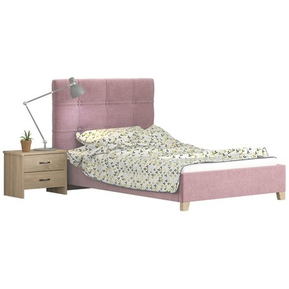 Εφηβικό Κρεβάτι Μονό Ν64 Για Στρώμα 110x200cm Ντυμένο με Ροζ Ύφασμα Λάττε