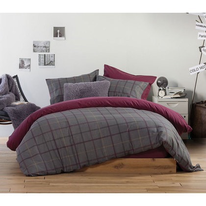 Double Bed Sheets Set 4pcs 240x260 NEF-NEF Flannel Collection Geremi Grey 100% Cotton Flannel 