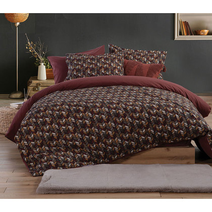 Single Bed Sheets Set 3pcs 160x260 NEF-NEF Flannel Collection Stream Bordo 100% Cotton Flannel 