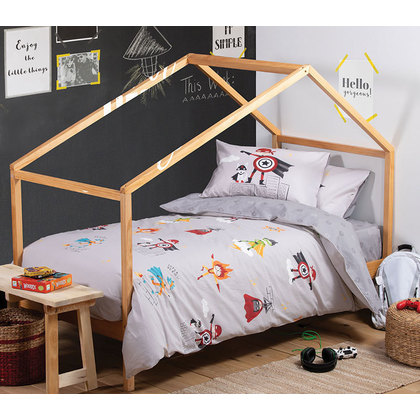 Kids' Single Bed Sheets Set 3pcs 170x260 NEF-NEF Hero Grey 100% Cotton 144TC