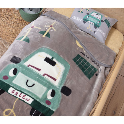 Baby's Holding Blanket 75x100 NEF-NEF Green Car Grey 100% Polyester
