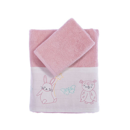 Baby's Bath Towels Set 2pcs 30x50/70x140 NEF-NEF Fly Love Pink 100% Cotton