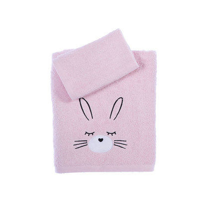 Baby's Bath Towels Set 2pcs 30x50/70x140 NEF-NEF I Love Bunnies Pink 100% Cotton