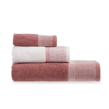 Bath Towels 3pcs Set 30x50/50x90/70x140 NEF-NEF Kleran Coral/Ecru 100% Cotton