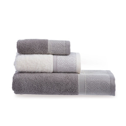 Bath Towels 3pcs Set 30x50/50x90/70x140 NEF-NEF Kleran Grey/Ecru 100% Cotton