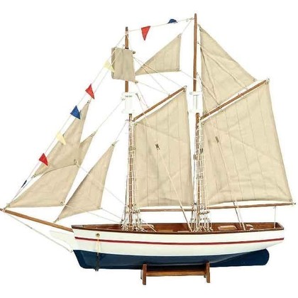 Ξύλινο Παραδοσιακό Καράβι 70(h)cm Λευκό-Μπλέ 31098