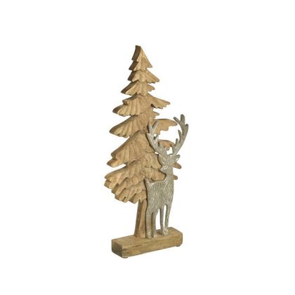 Χριστουγεννιάτικο Διακοσμητικό Δεντράκι με Τάρανδο Αλουμίνιο/ Ξύλο 42x5x18cm Inart 2-70-985-0013