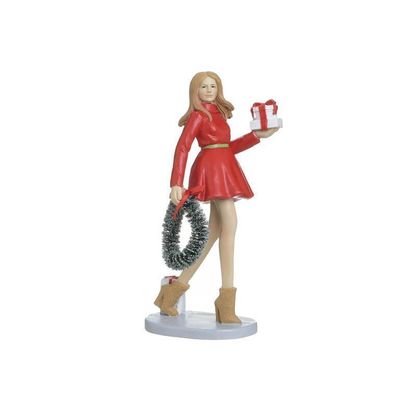 Χριστουγεννιάτικο Διακοσμητικό Κορίτσι με Δώρο Resin 8x7x18cm Inart 2-70-922-0075