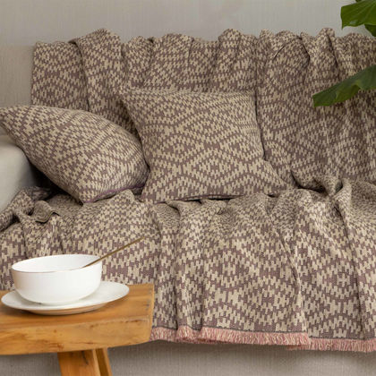 Two Seater Throw 180x250cm Chenille-Jacquard Aslanis Home Akritas Puce/ Beige 679984