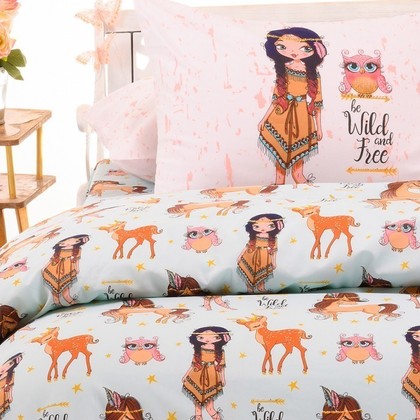 Kid's Single Bed Sheets Set 170x270 Melinen Home Kids Line Star Girl 100% Cotton 144TC