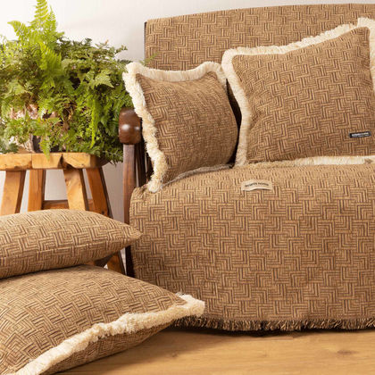 Four Seater Throw 180x350cm Chenille/ Jacquard Aslanis Home New Maze Cappuccino 688966