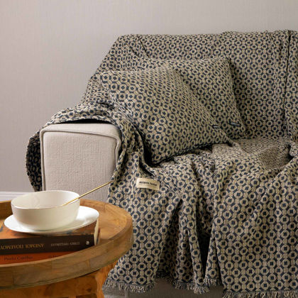 Two Seater Throw 180x250cm Chenille/ Jacquard Aslanis Home Vermio Charcoal/ Beige 679792