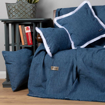 Two Seater Throw 180x250cm Chenille Aslanis Home Four Seasons Blue Jean 680022