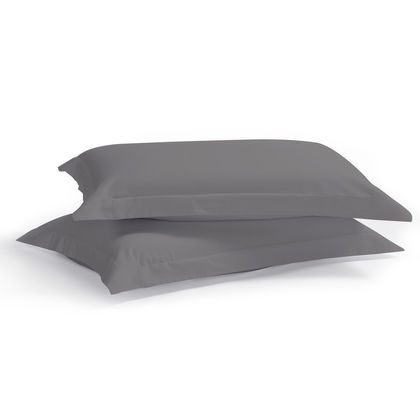 Pair of Oxford Pillowcases 50x70+5cm Satin Cotton Aslanis Home Satin Plain 082 Cool Gray 698041​