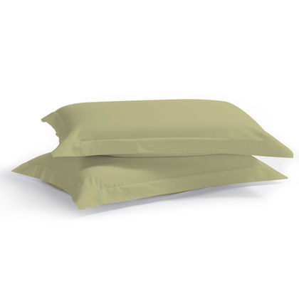 Pair of Oxford Pillowcases 50x70+5cm Satin Cotton Aslanis Home Satin Plain 268 Olive Green 697101​