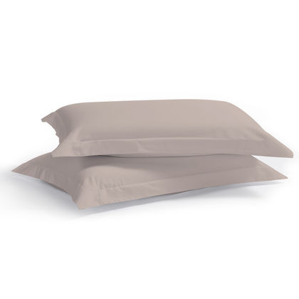 Pair of Oxford Pillowcases 50x70+5cm Satin Cotton Aslanis Home Satin Plain 120 Relaxed Khaki 698044